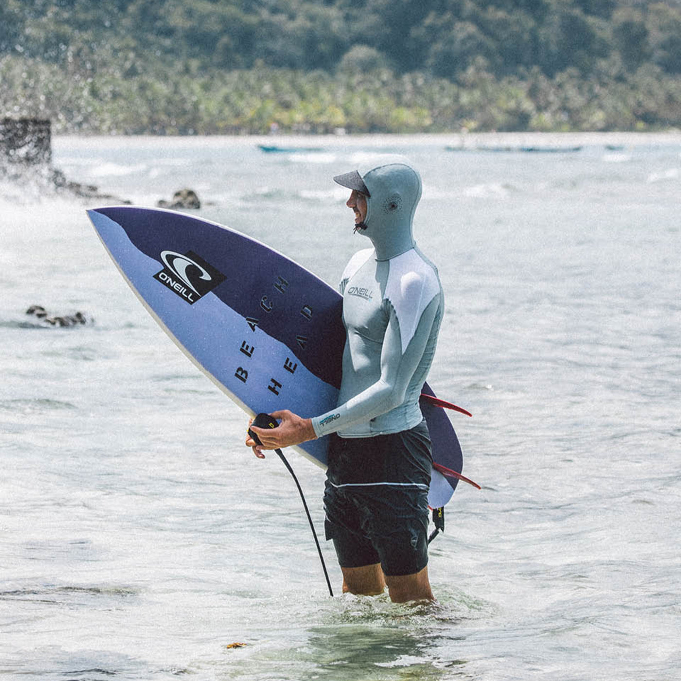 O'Neill Premium Skins O'Zone Long Sleeve Rash Guard with Hood - Cool Grey White/White - UV Protection Surfing & Swimming Shirt for Men & Women