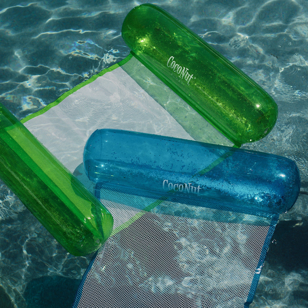 CocoNut Float Green Glitter Hammock Pool Lounger - 49 x 30 Inflatable Relaxation Chair for Pool, Beach, Backyard & Summer Parties
