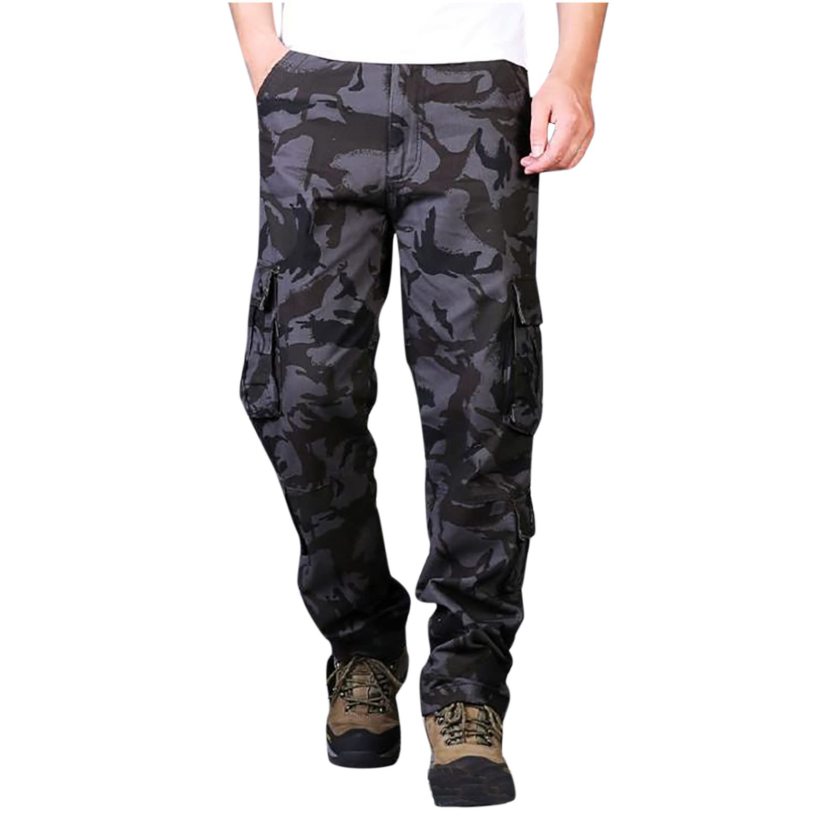 **Men's Plus Size Cargo Pants - 100% Cotton Thick Camouflage Work Pants with Multiple Pockets - Durable & Comfortable for Outdoor, Hiking & Casual Wear**