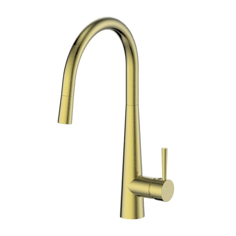 Premium Brushed Brass Gooseneck Pull Down Kitchen Sink Faucet - Greens Galiano 17520361 | Modern Water-Saving Design for Home & Restaurant Use