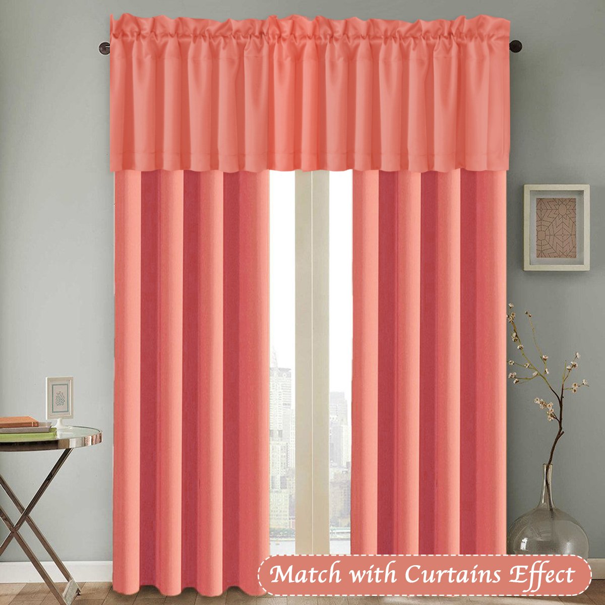 Blackout Window Valances for Kitchen, Living Room, Bedroom & Bathroom - 4 Panels Rod Pocket Short Curtains 52