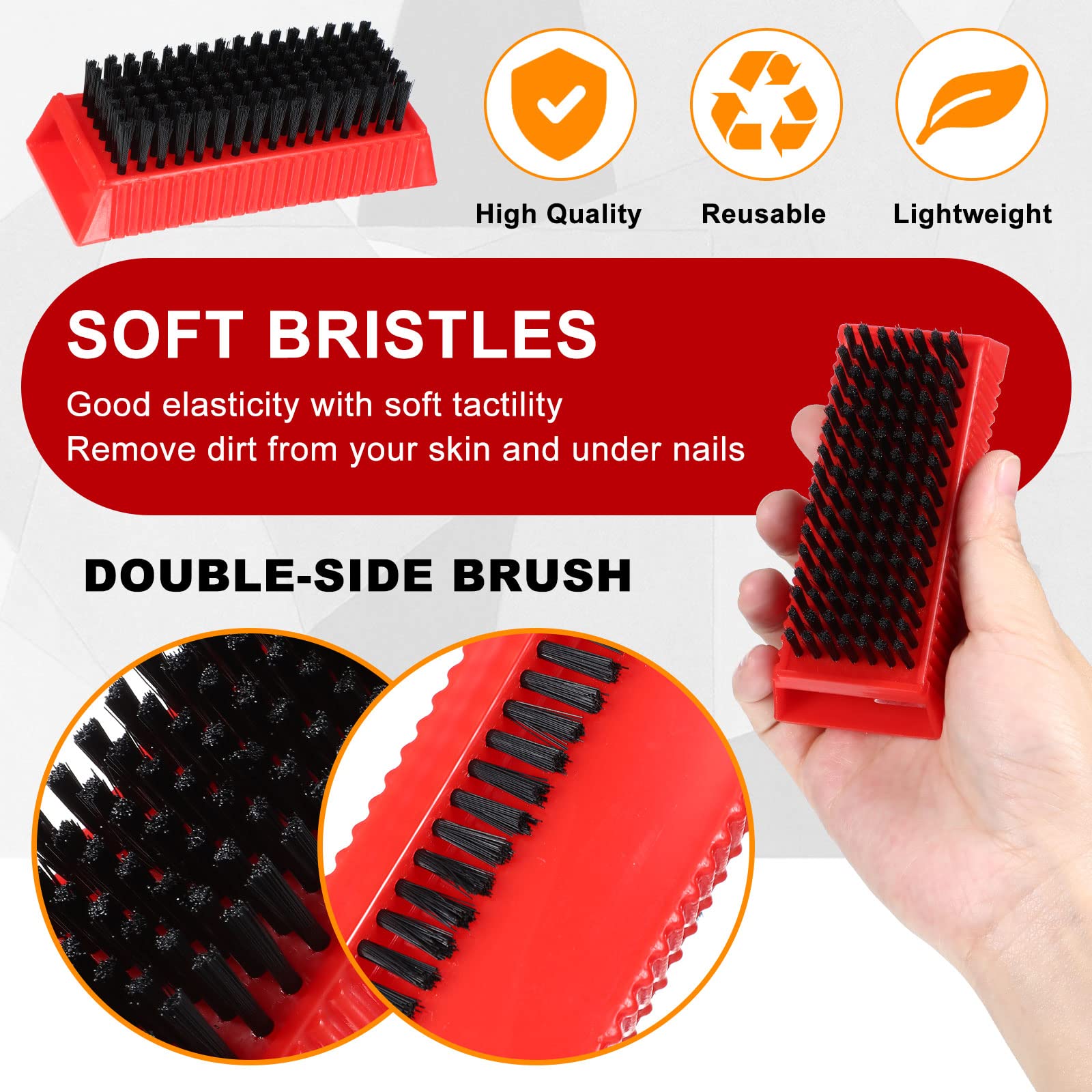 BOAO 5-Pack Soft Nail Cleaning Brushes - Reusable Hand Scrub Brushes for Men, Women & Kids - Gentle Plastic Fingernail Brush Set (Red & Black) - Perfect for Salon, Home & Travel Use
