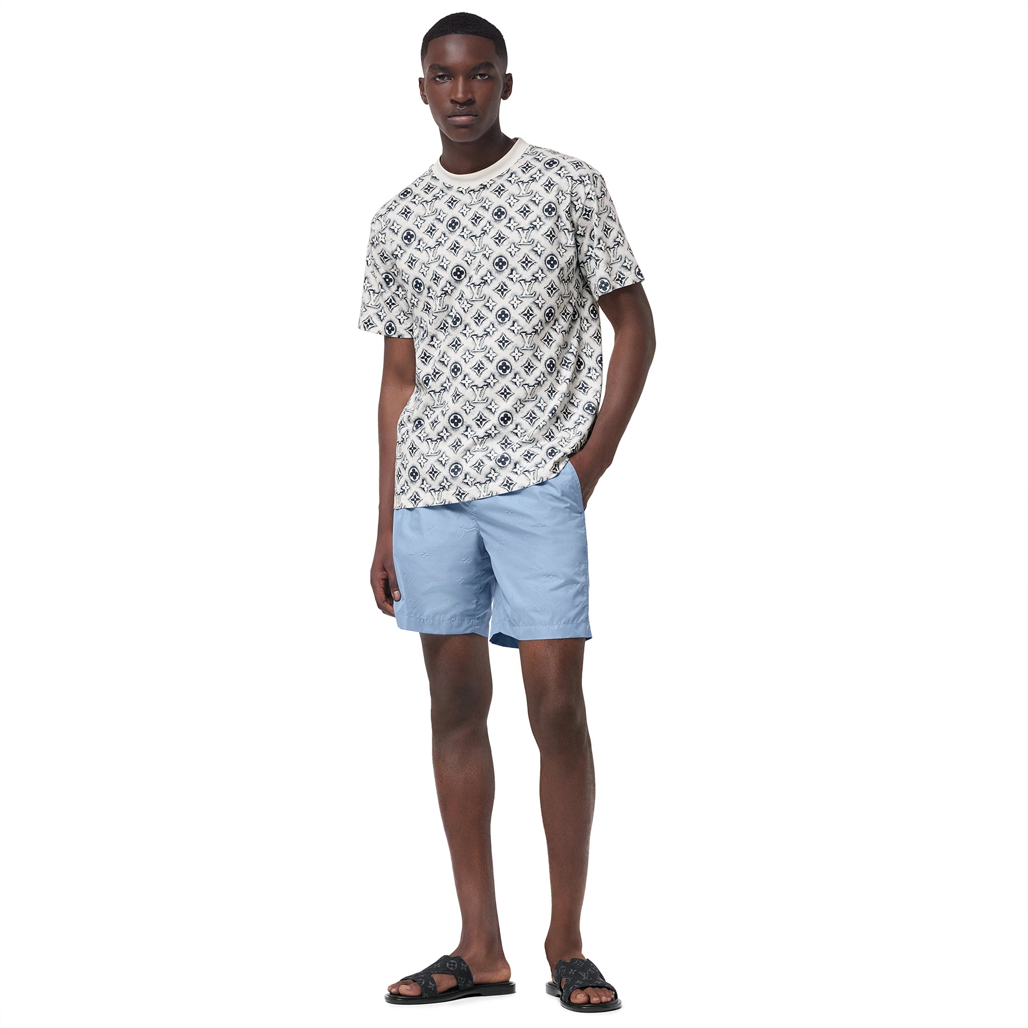 Louis Vuitton Monogram White Deep Black T-Shirt for Men - Luxury Cotton Graphic Tee for Casual Wear & Street Style Fashion