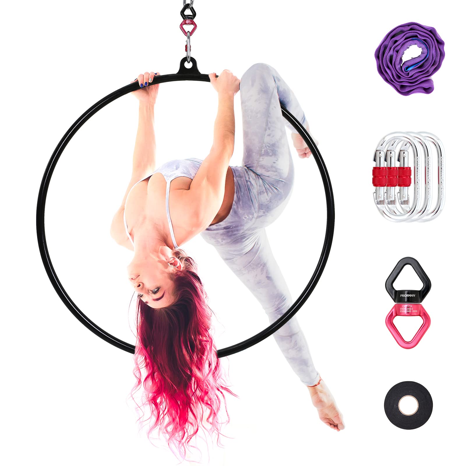 One Point Aerial Hoop Set with Rigging Hardware - Stylish & Functional Circus Lyra Hoop for Dance Studio & Aerial Fitness Training | Perfect for Home Gym, Circus Performances & Yoga Practice