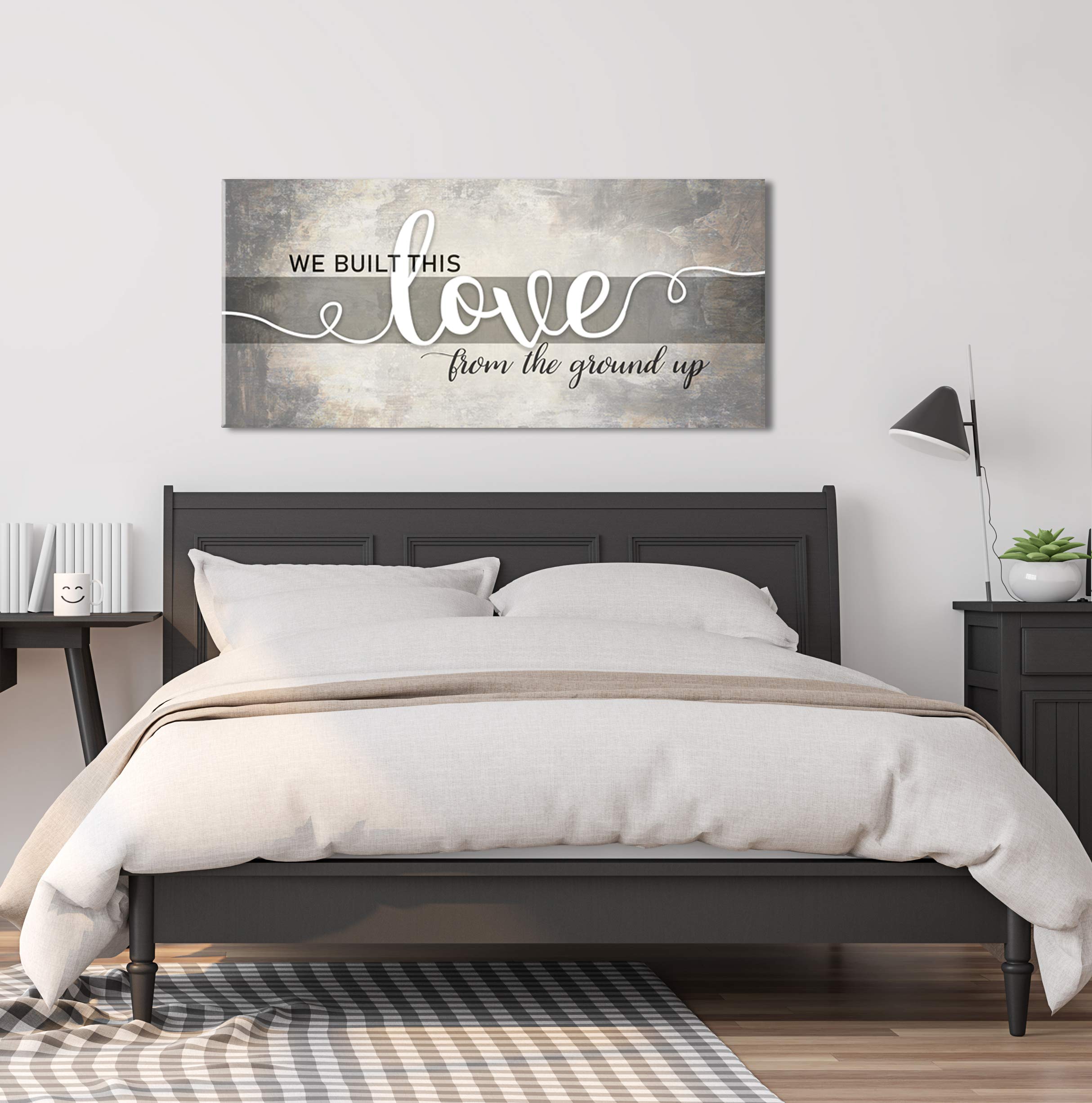 Romantic Love Wall Art Decor for Couples - 'We Built This Love' Canvas Print - Taupe Bedroom Wall Hanging (42x19) - Perfect for Anniversary Gifts, Wedding Decor & Couples Bedroom Aesthetics