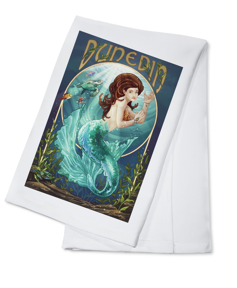 Dunedin Florida Mermaid Design 100% Cotton Tea Towel - Decorative Hand Towel for Kitchen, Bathroom & Home Decor - Perfect for Dish Drying, Gift Giving & Coastal Themed Decor