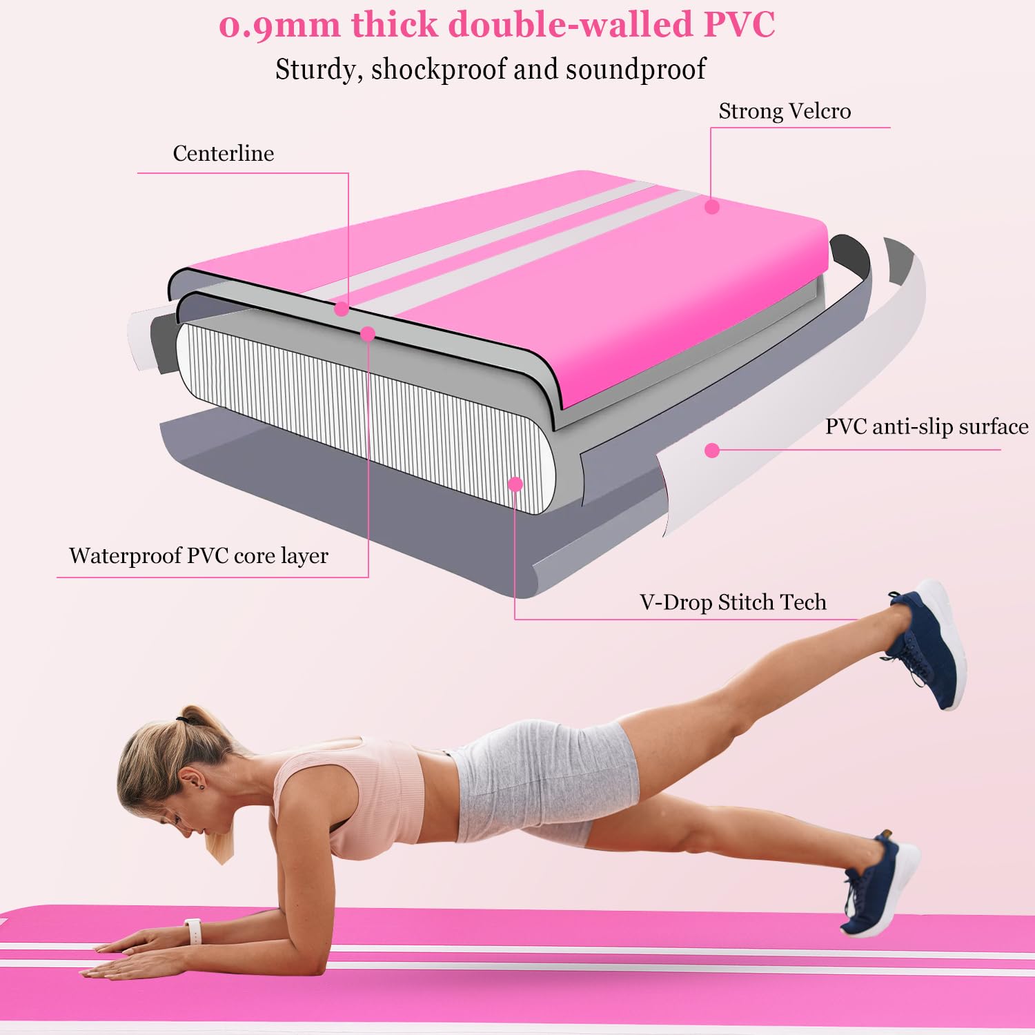 Inflatable Air Gymnastics Mat 10ft/13ft/16ft - Thick 4 Inch Tumbling Training Mat with Electric Pump for Home Gym, Cheerleading, Beach & Outdoor Exercise - Perfect for Gymnastics Practice, Yoga, Kids Play & Fitness Workouts