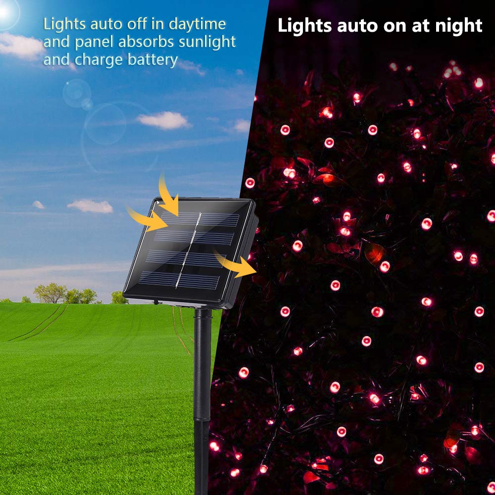 Joomer Red Solar Christmas Lights - 2 Pack, 144 FT 400 LED Waterproof Outdoor String Lights with 8 Lighting Modes | Perfect for Christmas Tree Decorations, Patio, Garden, Yard, and Holiday Party Decor