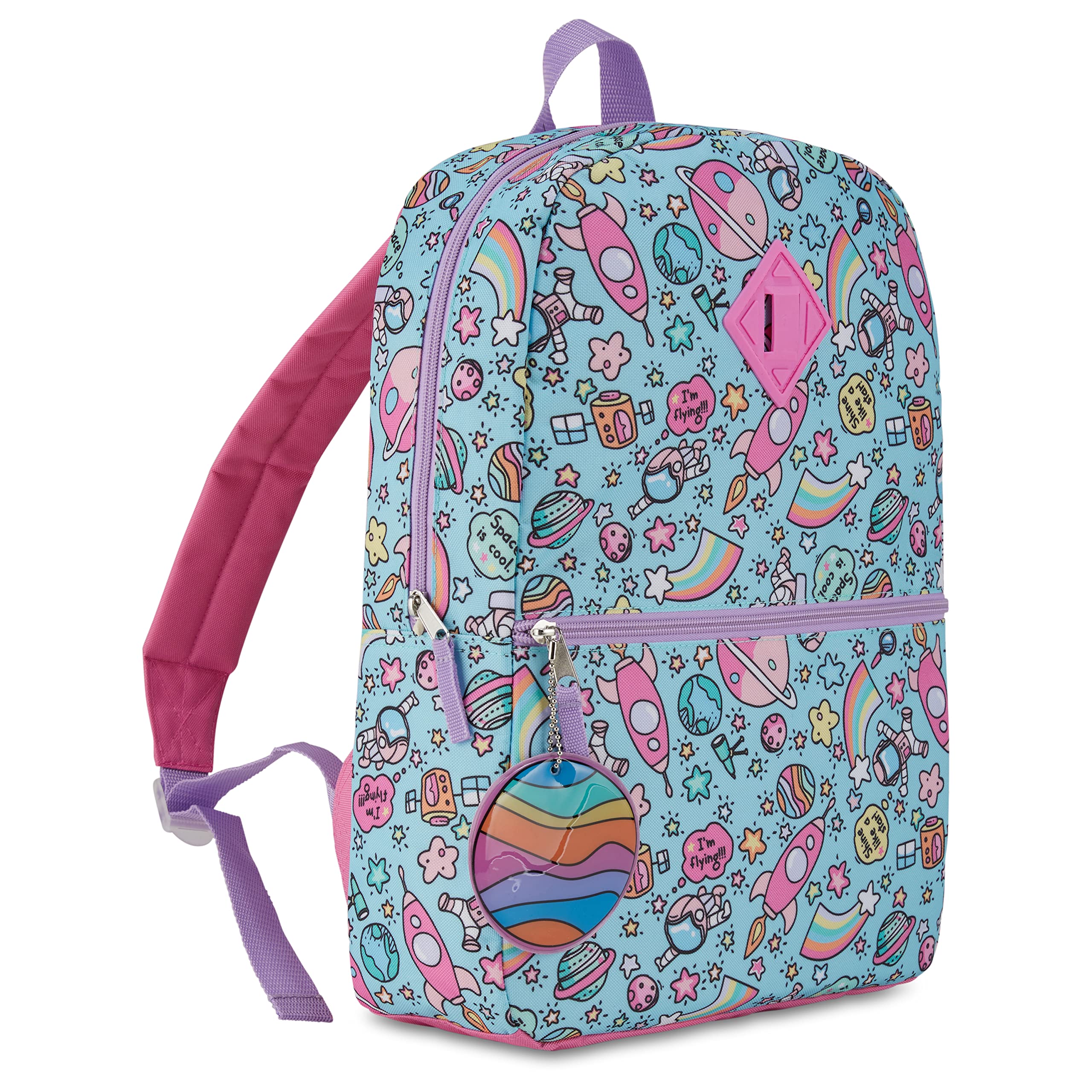 Cudlie 5-Piece Girls Backpack Set with Lunch Bag, Pencil Case, Carabiner Clip & Keychain - Lightweight School Backpack for Kids - Space Girls Design in Blue - Perfect for School, Travel & Daily Use