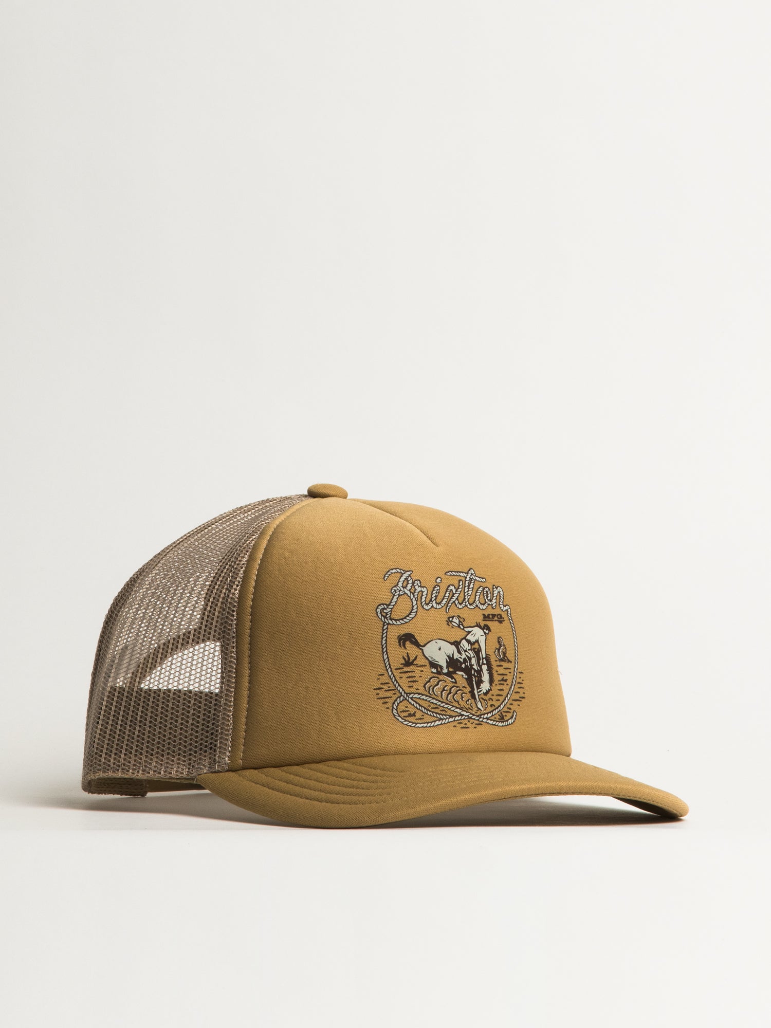 BRIXTON OMAHA MP Trucker Hat - Vintage Washed Sand Distressed Baseball Cap for Men & Women - Perfect for Outdoor Activities, Music Festivals, and Streetwear Fashion