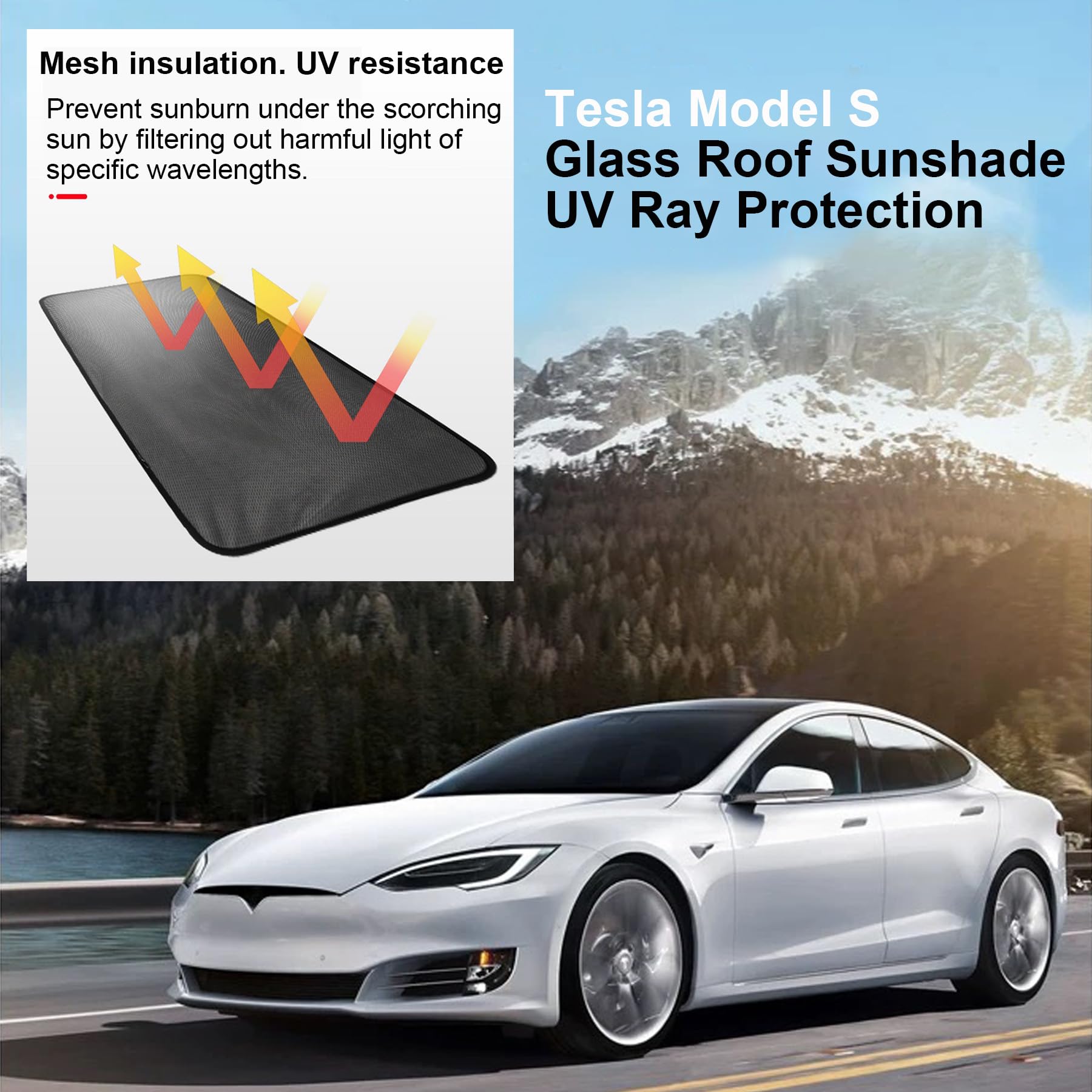 Tesla Model S Sunroof Sunshade - Foldable UV Protection Glass Roof Cover for 2016-2021 Models | Perfect for Summer Driving & Parking