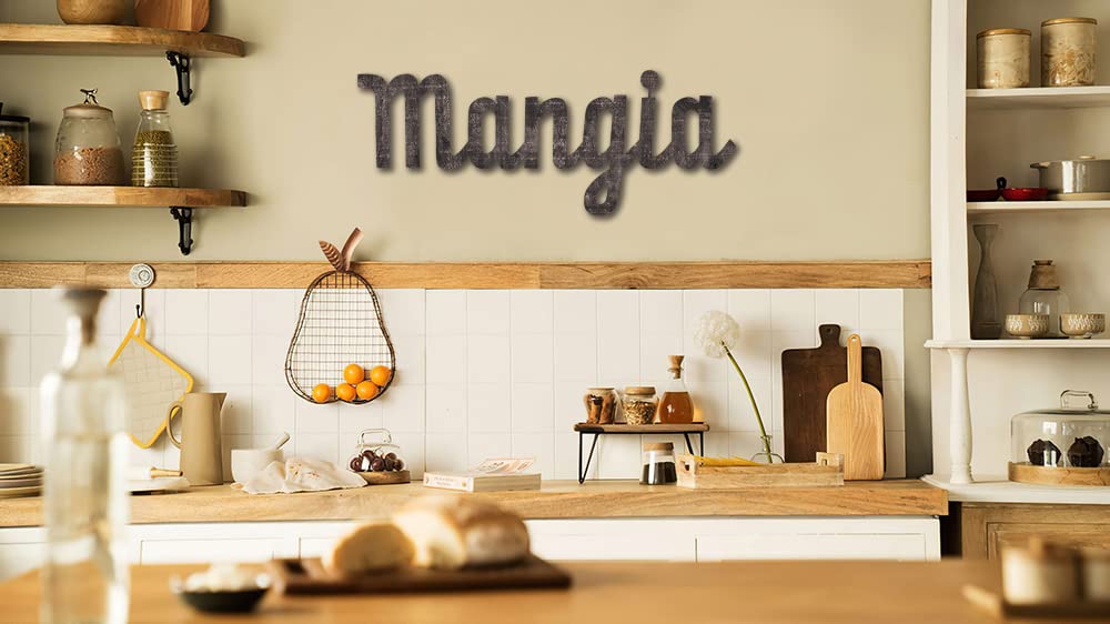 Rustic Wood Mangia Kitchen Wall Decor Sign for Italian Dining