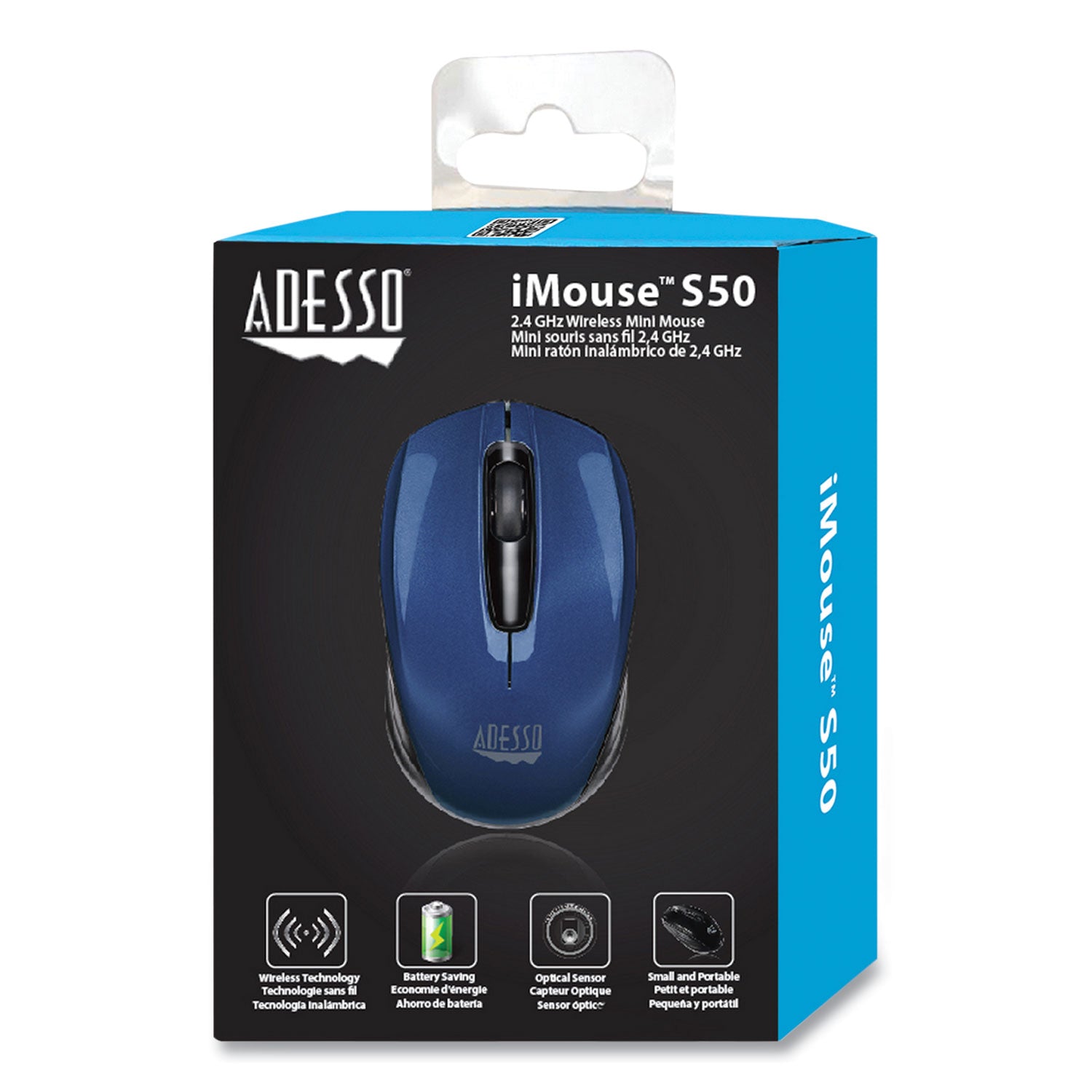 Adesso Imouse S50 Wireless Mini Mouse - 2.4GHz USB Optical Mouse with 33ft Range, Ambidextrous Design for Left/Right Hand Use, Portable Travel Mouse for Laptop, PC, Mac - Perfect for Office, Home & Travel (Blue)