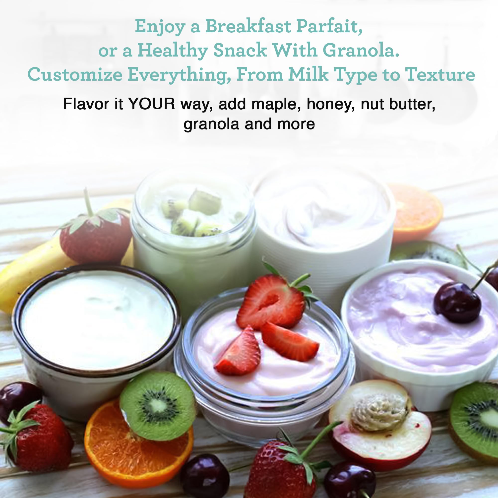 Euro Cuisine YM100 Automatic Yogurt Maker with 7 Glass Jars (6oz Each) & 15-Hour Timer - Electric Yogurt Machine with Auto Shut Off for Homemade Probiotic Yogurt - Perfect for Healthy Breakfast, Snacks & Gut Health Improvement