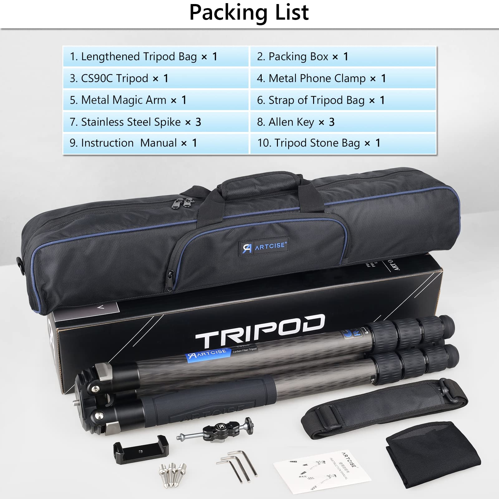 Professional Carbon Fiber Camera Tripod & Monopod - 40mm Tube Diameter, Heavy Duty Support for DSLR/Camcorder (Max Load 88lb/40kg) - Ideal for Travel, Outdoor Photography & Video Shooting (Model CS90C)