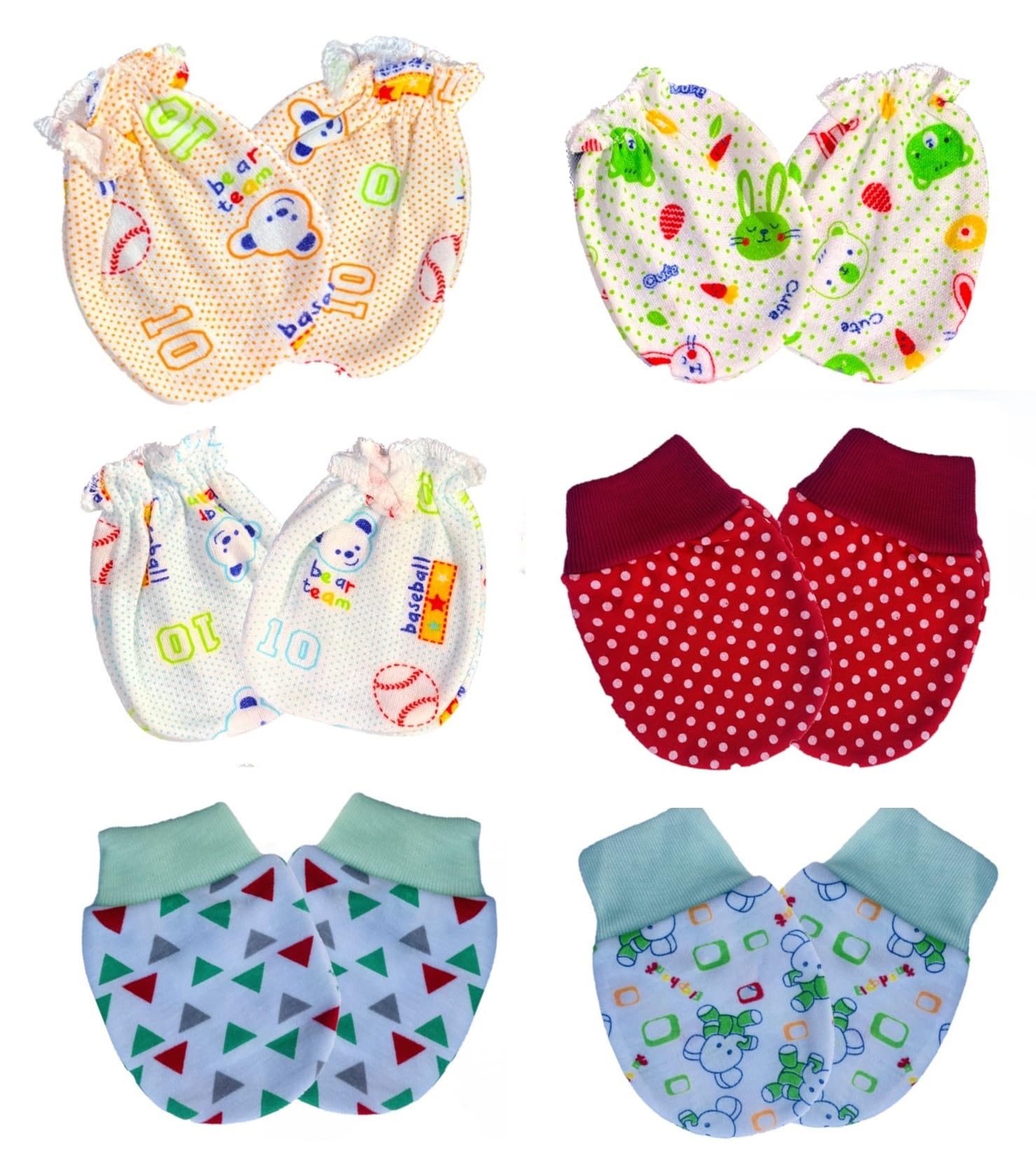 Wavva® Newborn Baby Cotton Mittens Set with Rib & Elastic - 6 Pairs, Multicolor (0-3 Months) | Soft & Breathable Hand Gloves for Infant Protection | Perfect for Sleeping, Nursing & Preventing Scratching