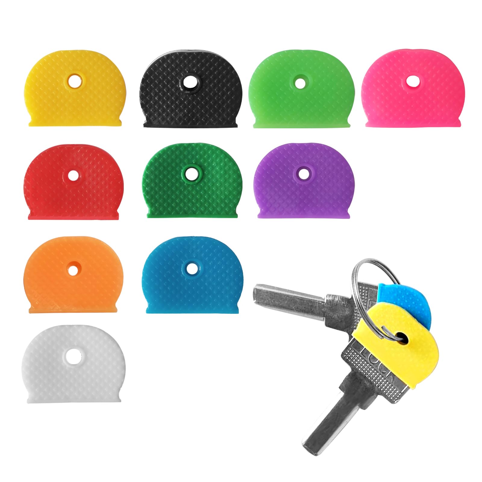 10pcs Silicone Key Covers - Colorful Key Caps for Easy Identification, Key Tags for Better Organization (10 Individual Colors) - Perfect for Home, Office, and Car Keys