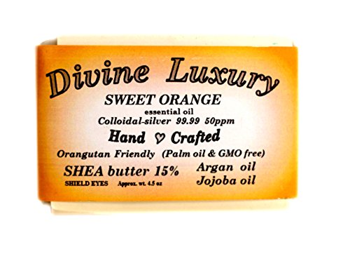DivineLuxury Colloidal Silver Soap Bar with Orange Essential Oil - All Natural, Palm Oil Free, Gentle & Bubbly Cleansing for Sensitive Skin | Hand Wash, Face Cleanser, Body Soap for Daily Hygiene & Aromatherapy