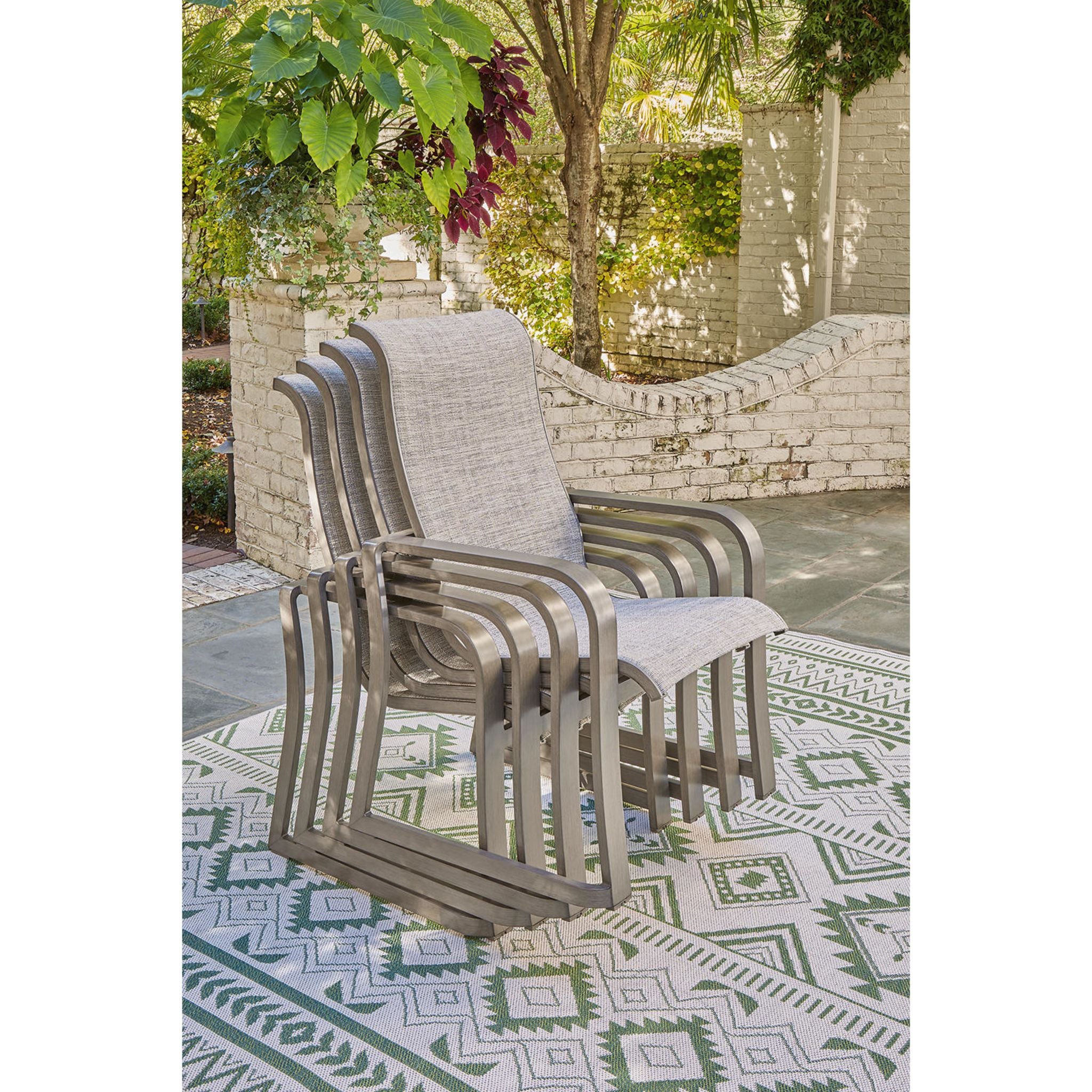 Beach Front Outdoor Sling Arm Chairs (Set of 4) - Beige Patio Furniture for Poolside, Backyard, and Beach Relaxation