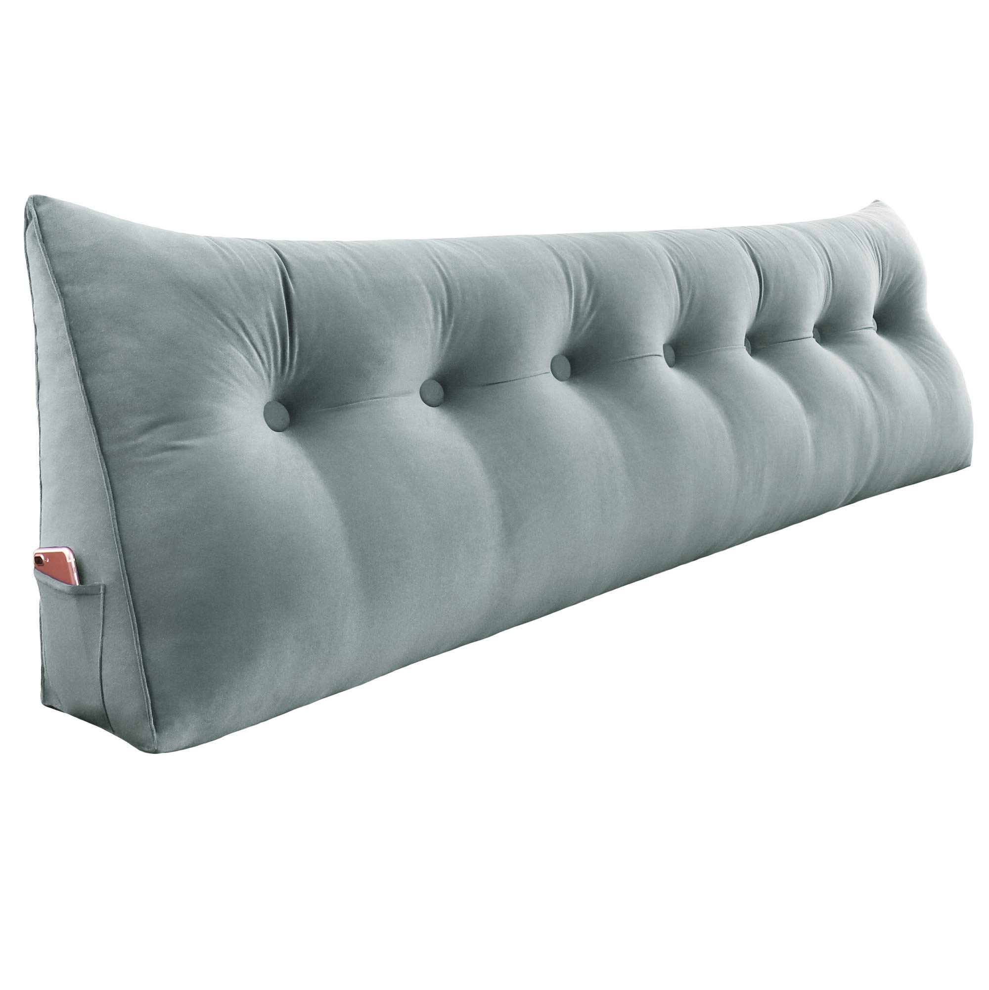 Ergonomic Headboard Reading Pillow with Back Support - Large Adult Backrest Wedge Cushion for Sitting Up in Bed - Velvet Bedrest Pillow for Comfortable Reading, Watching TV, or Relaxing - Light Gray King Size by Roner