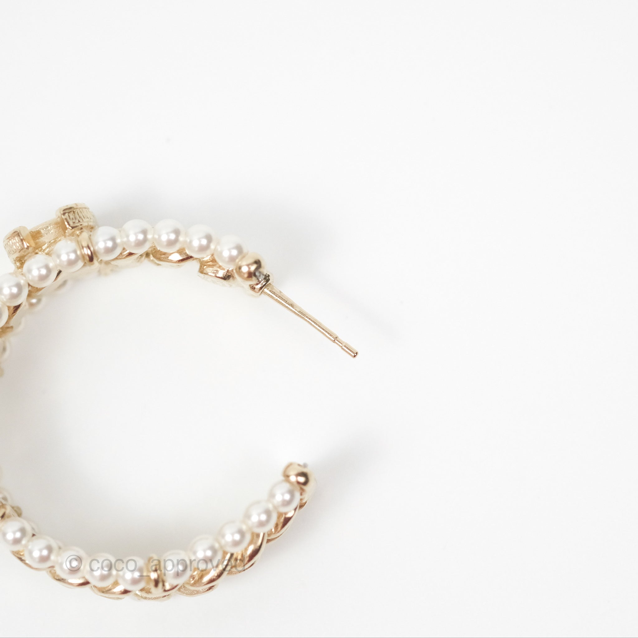 Chanel CC Pearl Hoop Earrings in Gold Tone - Luxury Fashion Jewelry for Women | Perfect for Parties, Weddings & Special Occasions