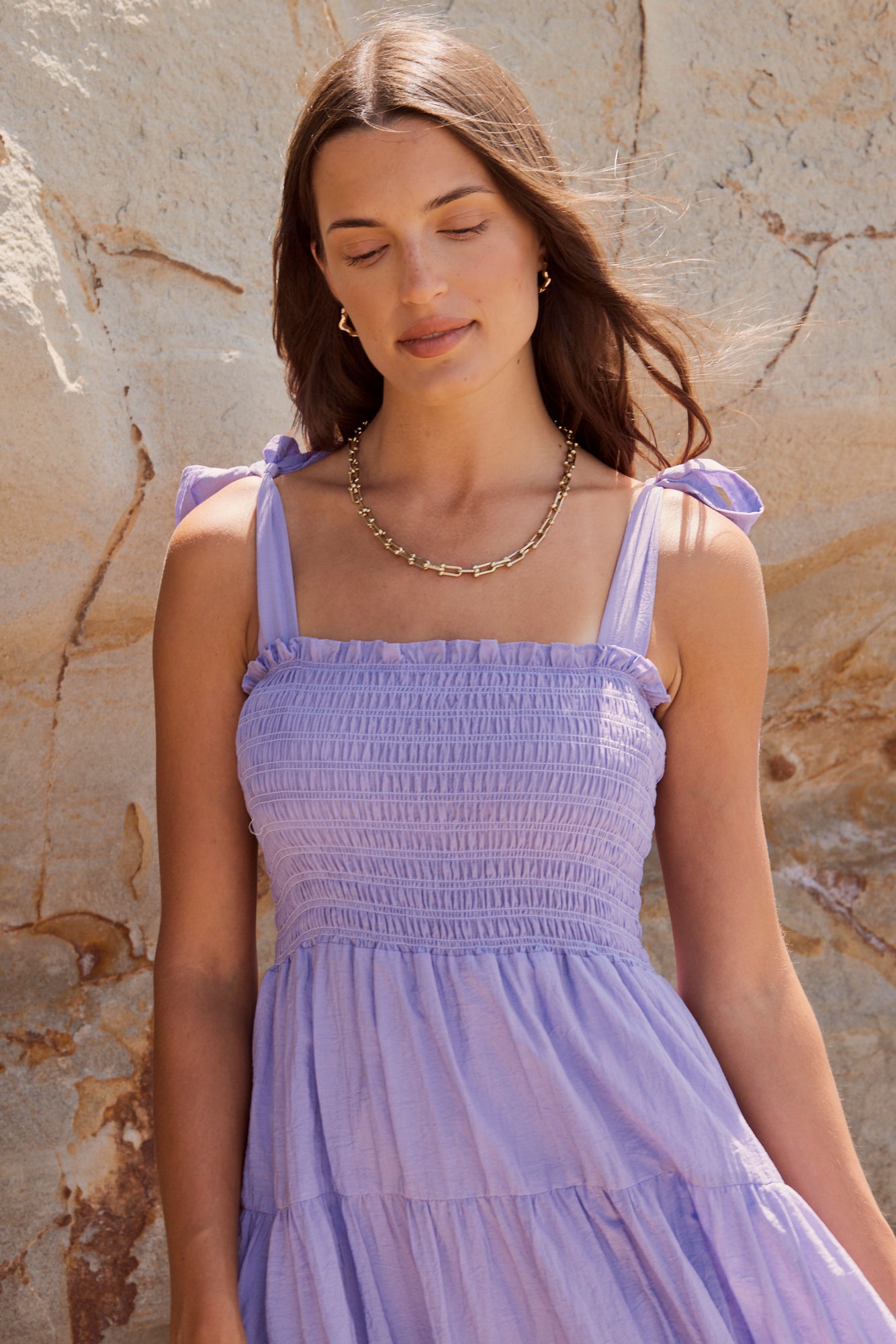 Isabella Lavender Strappy Tiered Maxi Dress - Flowy Summer Beach Dress for Women, Boho Chic Wedding Guest Dress, Vacation & Party Wear