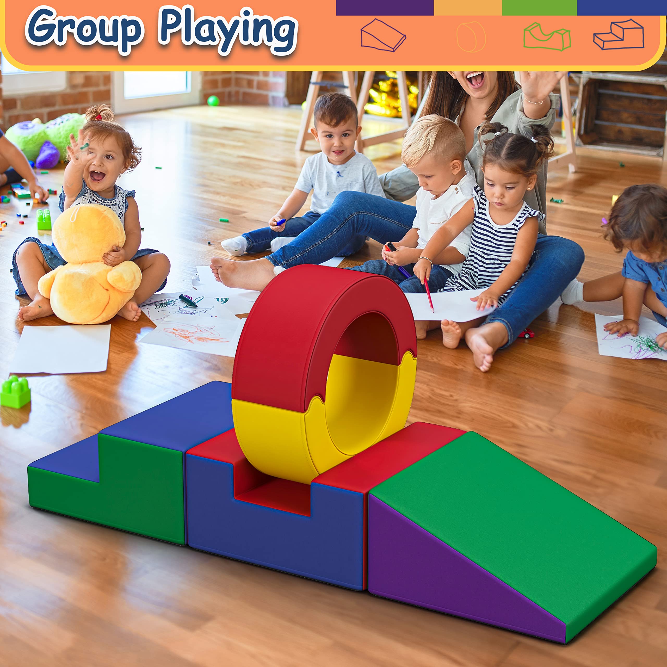 **Foam Climbing Toys for Toddlers - 4-Piece Soft Play Set for Kids, Safe Indoor Crawl Tunnel & Gym Mat, Non-Toxic & Easy to Clean - Perfect for Playrooms, Daycares & Toddler Gyms**