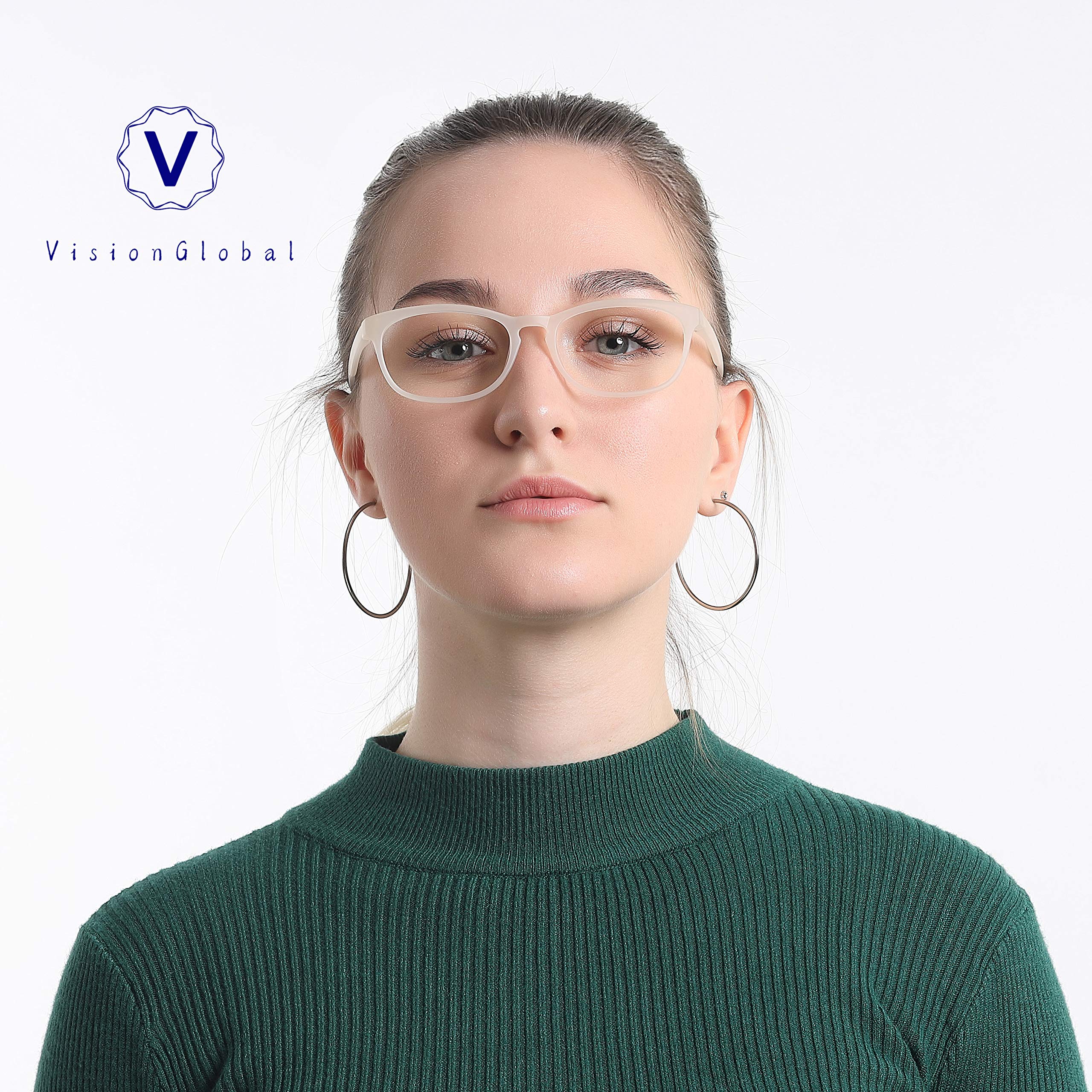 VisionGlobal Blue Light Blocking Glasses for Women & Men - Anti Eyestrain Computer Glasses with Stylish Square Frame for Office Work, Gaming & Screen Time