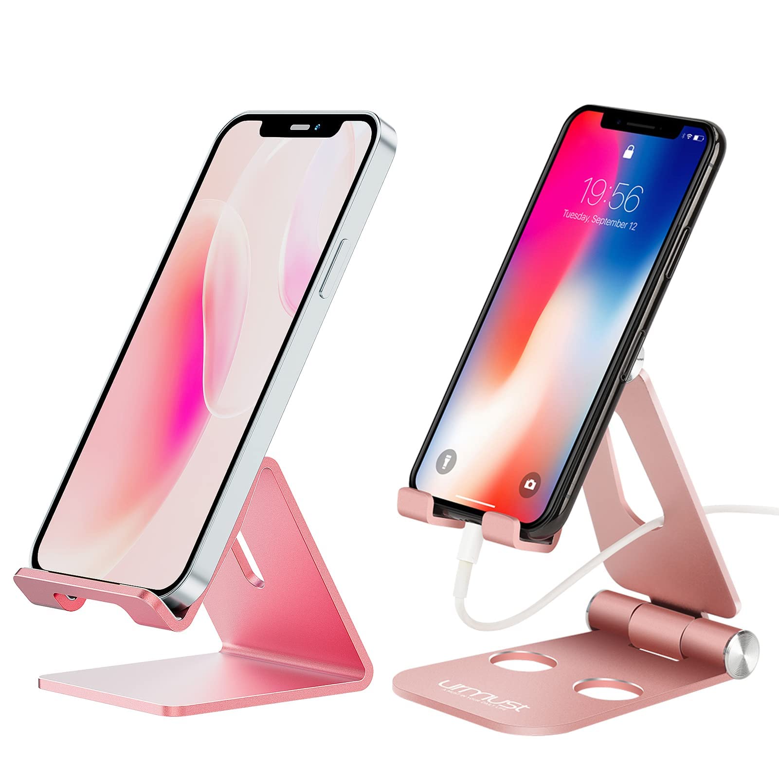 Premium Rose Gold Phone Stand Holder - Dual Angle Adjustable Desk Stand for iPhone, Samsung & Smartphones | Perfect for Home Office, Video Calls & Hands-Free Viewing
