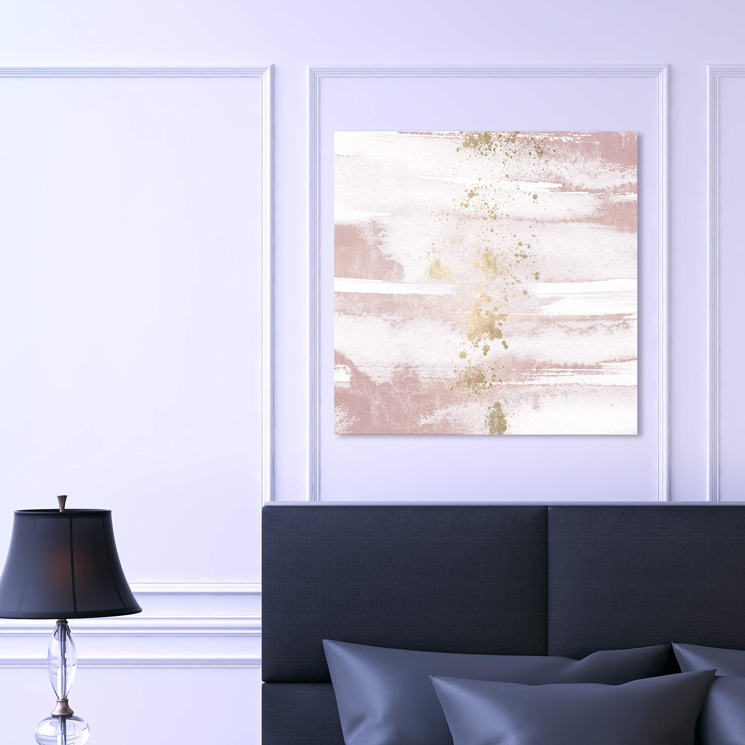 Blushing Sun Abstract Wall Art Canvas Print - 30x30 Inches Pink & Gold Modern Home Decor - Perfect for Living Room, Bedroom or Office