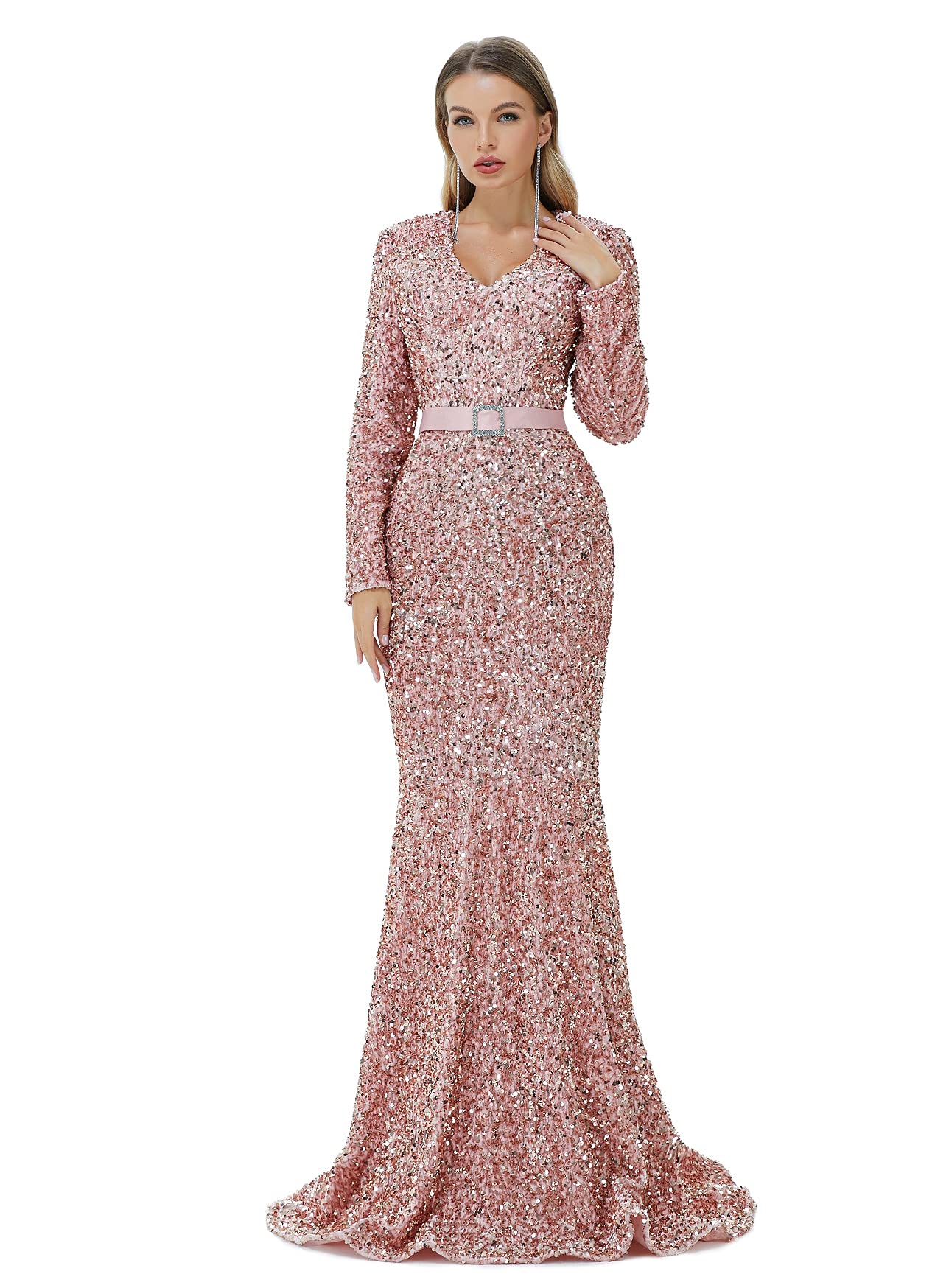 Sparkly Datangep Women's Sequin Mermaid Evening Dress Long Sleeve Formal Gown for Prom, Party, Bridesmaid & Special Occasions - Elegant Night Out & Wedding Guest Attire