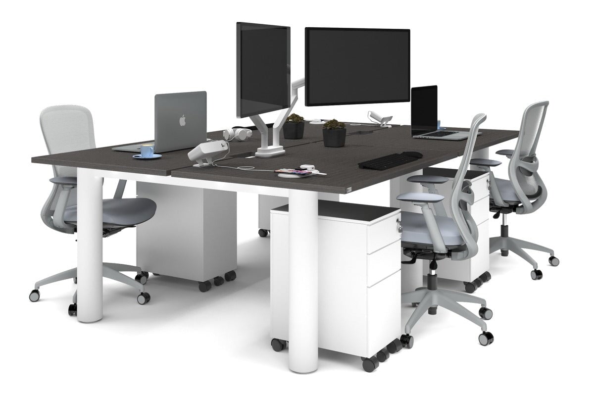 4-Person Office Workstation with Quadro Cylinder Legs - 1200L x 800W Desk with Cable Management Scallop for Modern Workspaces & Collaborative Office Environments