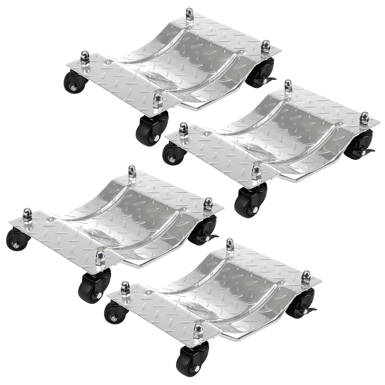 Upgraded Towallmark 4-Pack Car Dolly with Nylon Wheels - 6000lbs Capacity, 360° Rotating Vehicle Wheel Dollies for Moving Cars, Trucks, Trailers & Motorcycles (Silver) - Perfect for Garage Storage, Auto Repair Shops & Vehicle Maintenance