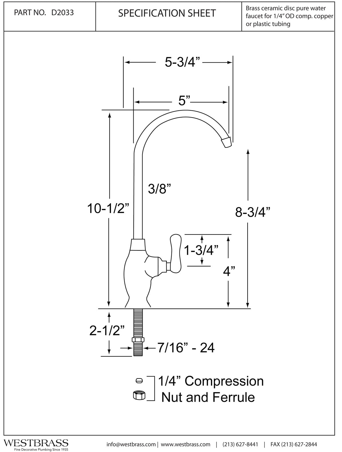 Westbrass D2033-NL-11 10-Inch Classic Single Lever Cold Water Dispenser Faucet in Antique Copper Finish - Perfect for Kitchen Sinks, Bar Countertops, and Office Water Coolers