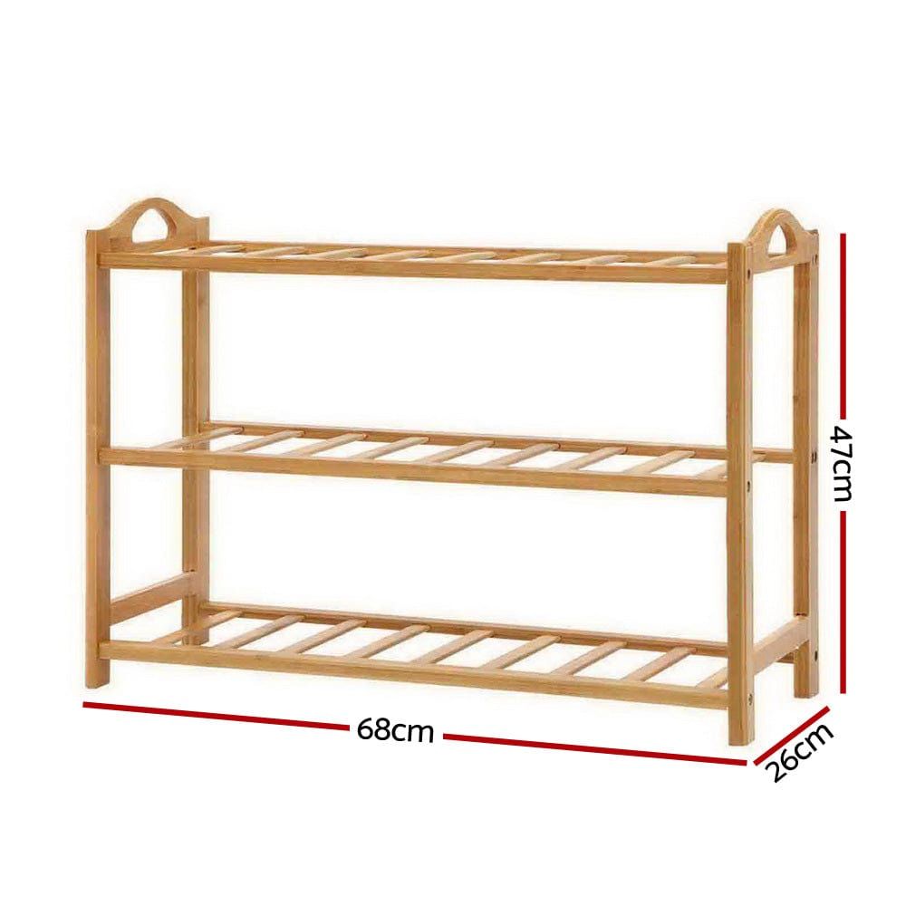 3-Tier Bamboo Shoe Rack Organizer - Space Saving Wooden Shoe Shelf for Entryway, Closet & Bedroom Storage - Sturdy Shoe Stand for Sneakers, Boots & Sandals
