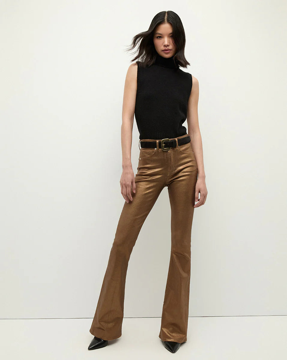 Beverly Skinny Flare Jeans for Women - High Waisted Stretch Denim Pants with Antique Brass Buttons | Perfect for Casual Wear, Office Outfits & Night Out