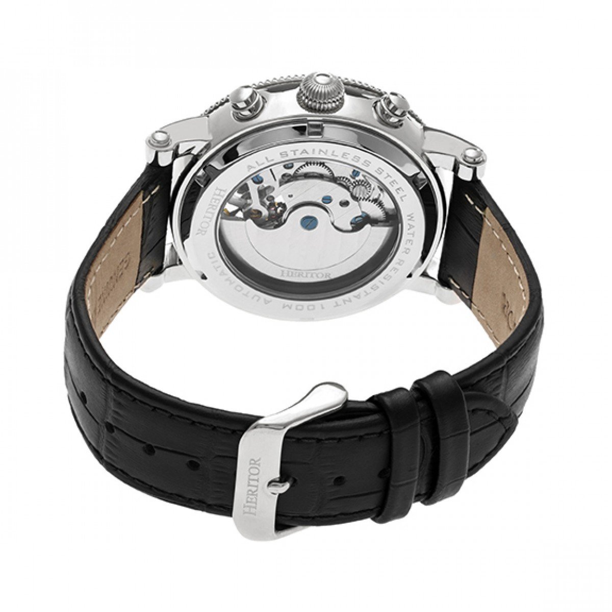 HERITOR Automatic Men's Winston Semi-Skeleton Watch - Stainless Steel & Leather Strap, Black (HERHR5201) | Self-Winding Mechanical Movement, Water Resistant, Perfect for Business, Casual & Formal Occasions