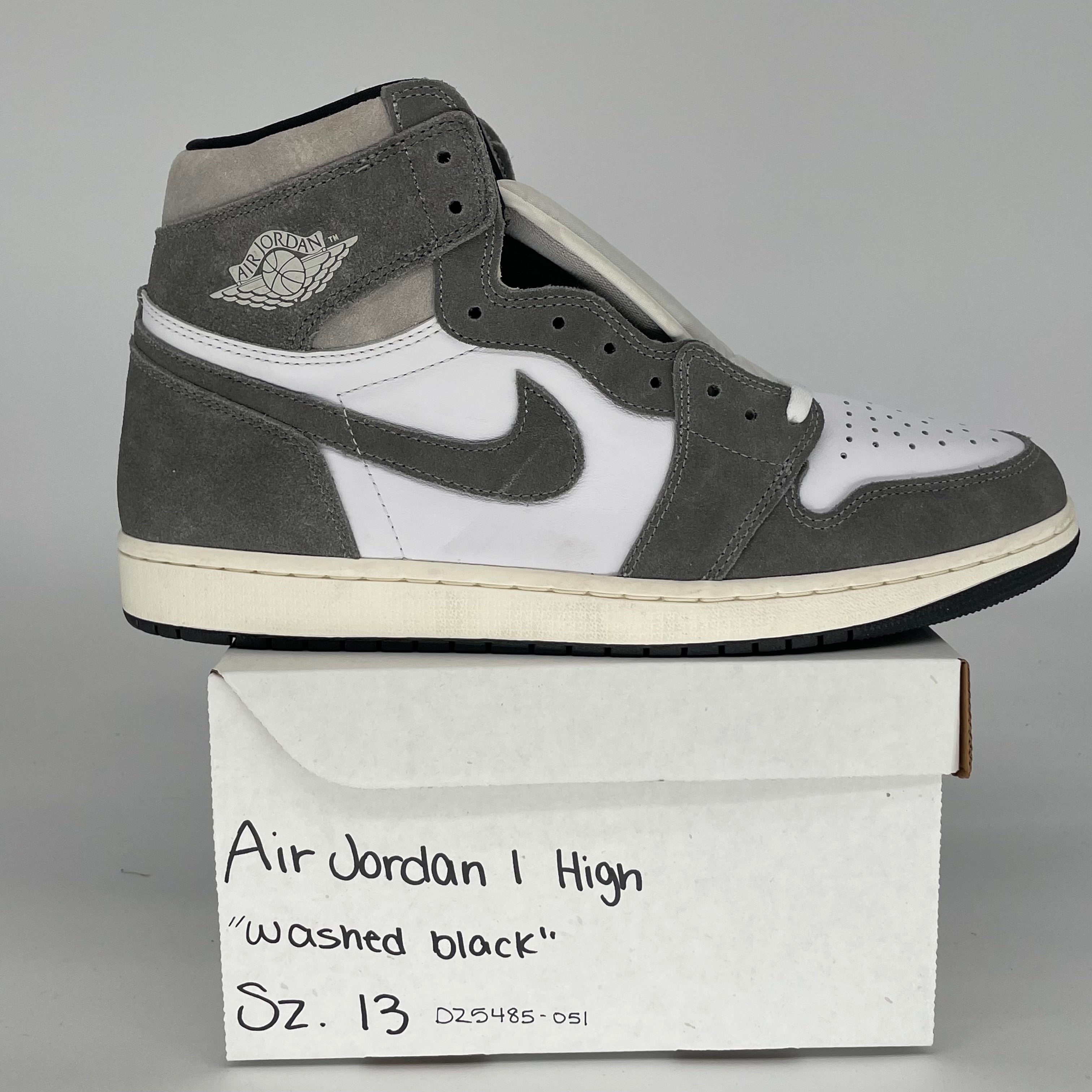 Original Air Jordan 1 Washed Black Men's Basketball Shoes Size 13 (DZ5485-051) - Retro High-Top Sneakers for Streetwear & Casual Outfits