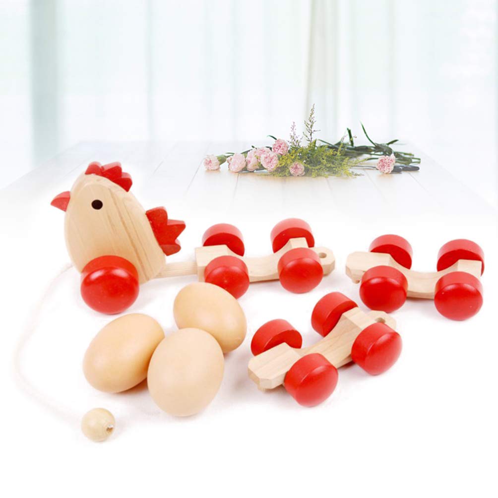 Wooden Pull Along Hen Toy with Eggs - Creative Push Pull Chicken Toy for Toddlers & Kids - Perfect for Early Learning, Motor Skills Development & Imaginative Play
