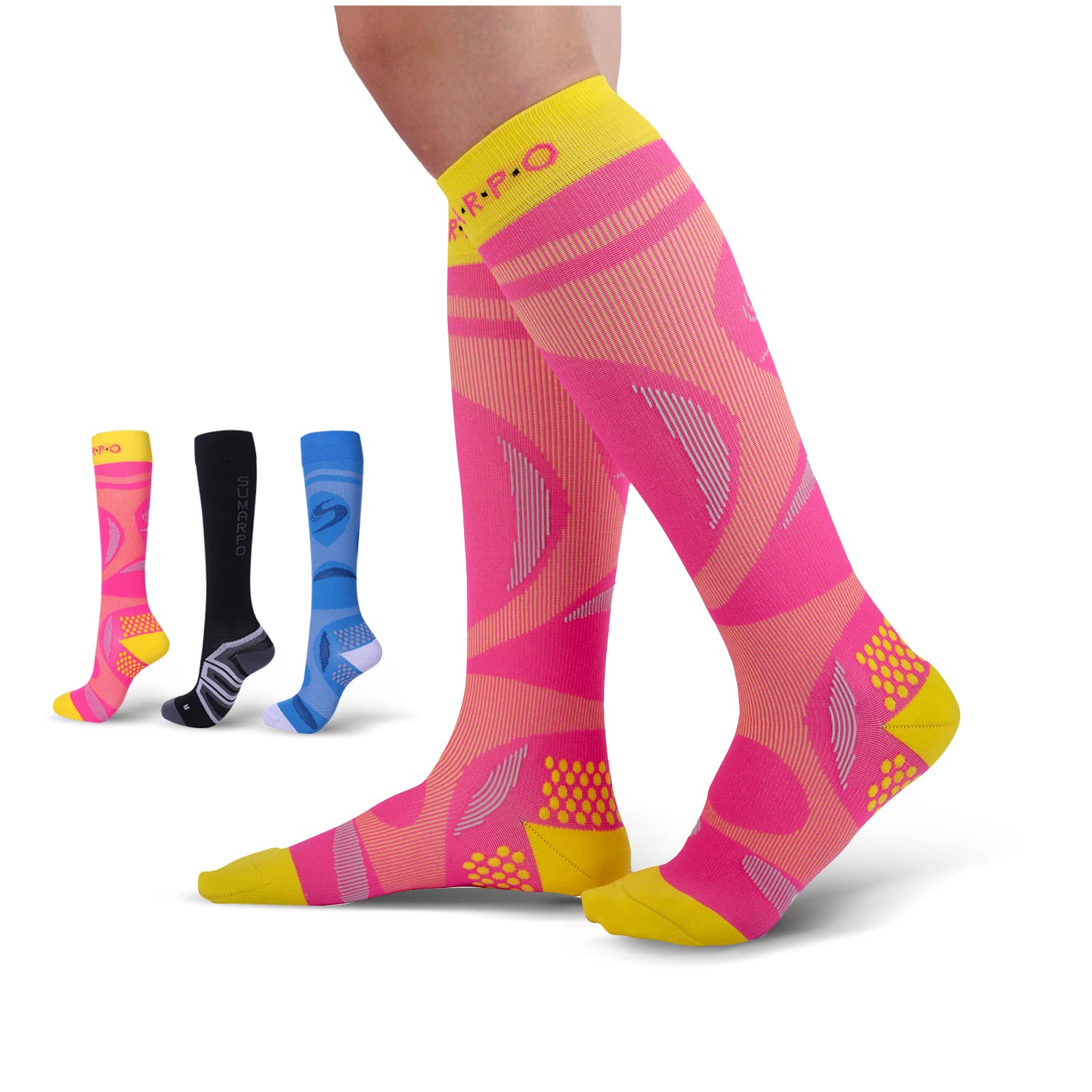 SUMARPO Women's Compression Socks - Non-Slip Yoga & Running Socks for Nurses, Athletes & Medical Professionals - Improve Blood Circulation & Performance for Workouts, Hospital Shifts & Daily Wear - Perfect for Sports, Work, Travel, Gym, Hiking, Long Flights & Nursing Shifts - Ideal for Active Lifestyles, Long Work Hours & Recovery