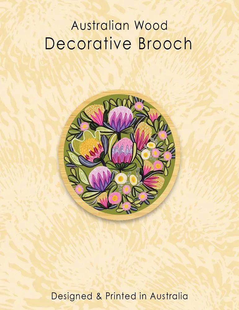 Handmade Sugarbush Proteas Wooden Brooch - Unique Floral Wood Pin for Women - Perfect for Weddings, Parties & Fashion Accessories