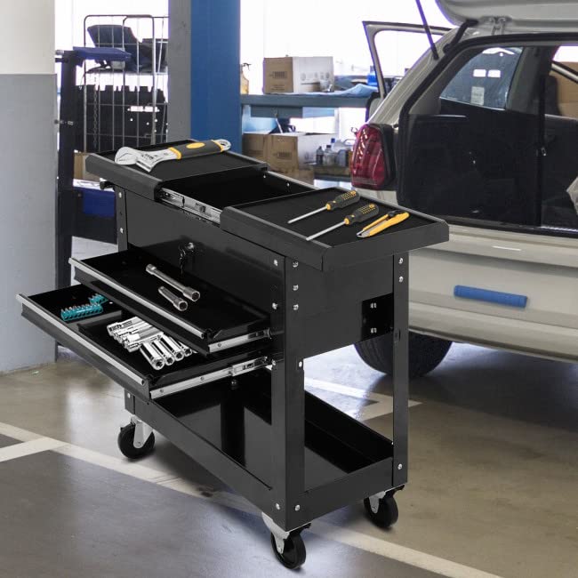 Heavy Duty 4-Tier Rolling Tool Cart with Lockable Drawers - Garage & Workshop Storage Organizer