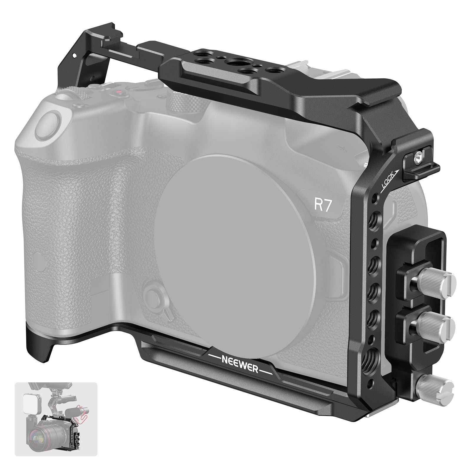 NEEWER CA038 R7 Camera Cage for Canon EOS R7 - Professional Aluminum Alloy DSLR Rig with Cold Shoe Mount & 1/4