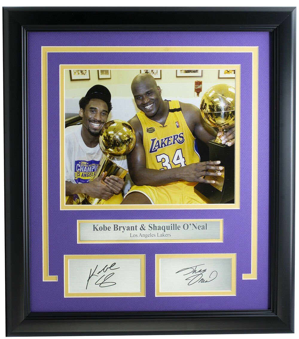 Kobe Bryant & Shaquille O'Neal Framed 8x10 Lakers Championship Trophy Photo - Laser Engraved NBA Memorabilia for Lakers Fans, Sports Collectors & Man Cave Decor