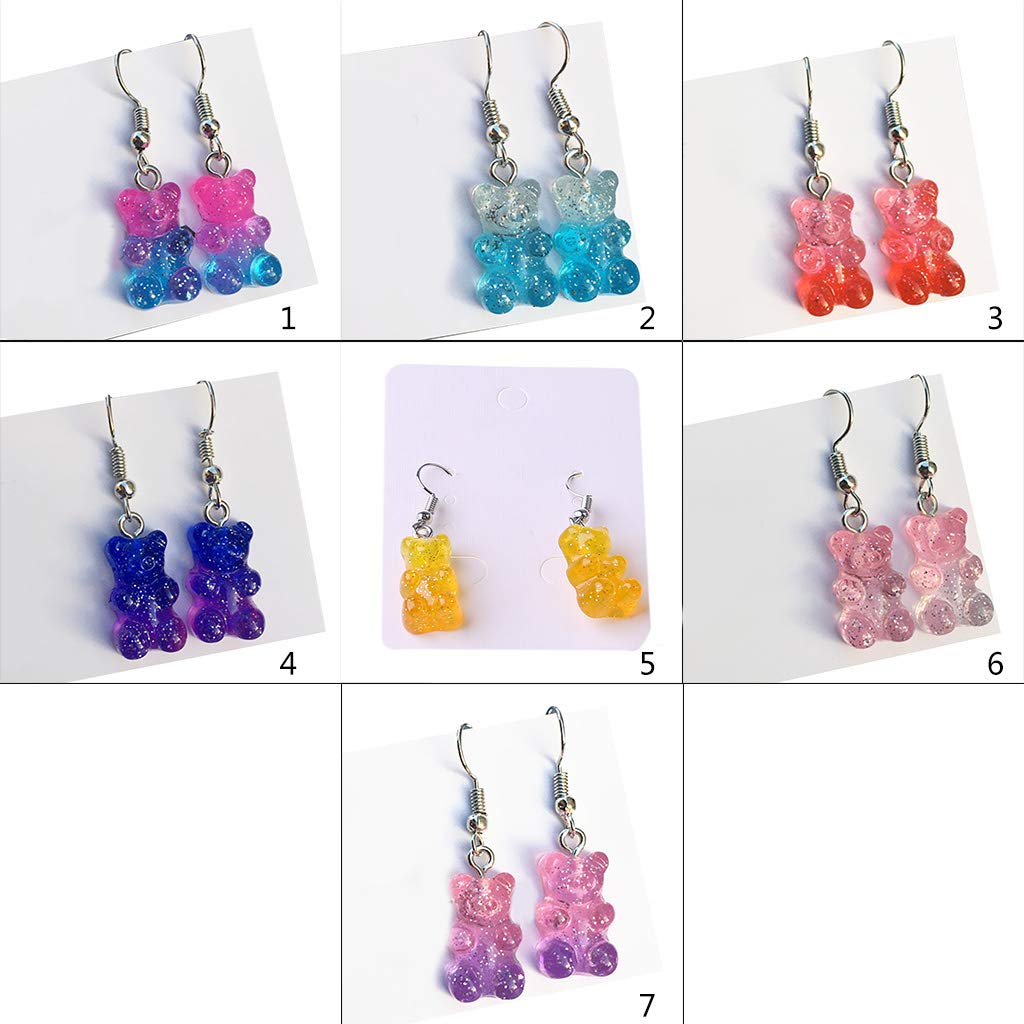 1 Pair Cute Colorful Cartoon Bear Resin Drop Earrings for Women - Sweet Dangle Earrings, Valentine's Day & Birthday Gift Idea - Perfect for Parties, Dating & Casual Wear