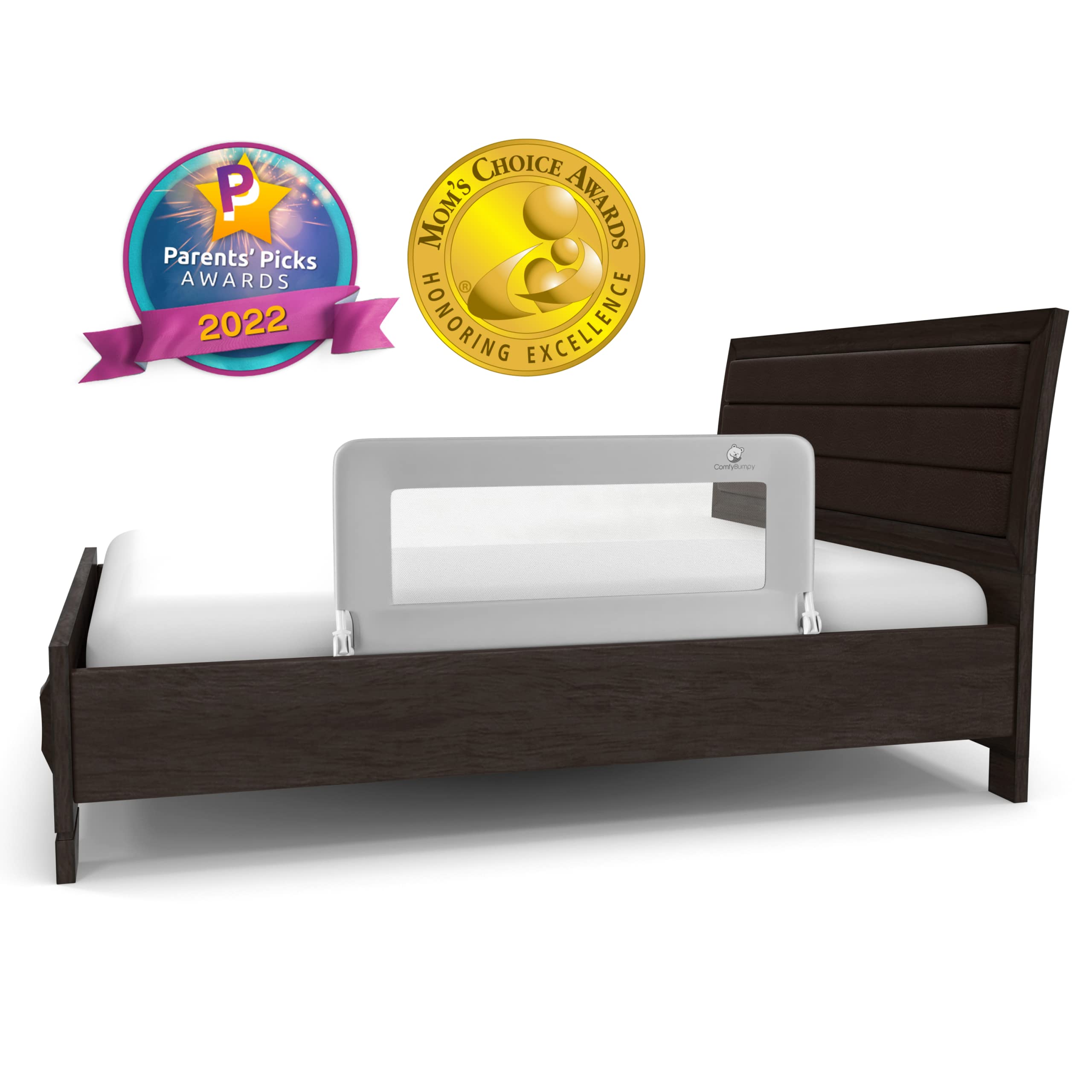 **Adjustable Toddler Bed Rail Guard - ComfyBumpy Bed Rail for Kids & Toddlers (Twin, Full, Queen, King Size) - Swing Down Baby Safety Rail - Gray, 35.5