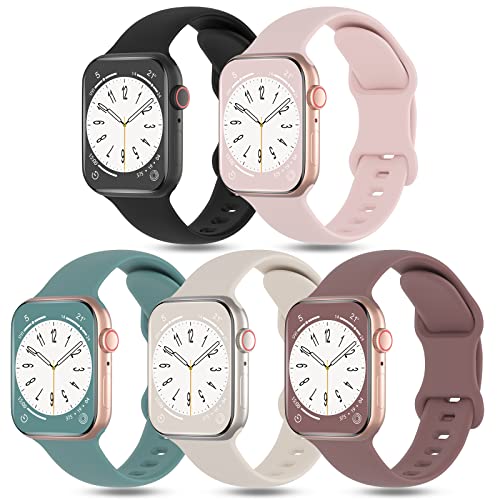 DYKEISS 5 Pack Sport Bands for Apple Watch - Soft Silicone Replacement Strap Compatible with iWatch Ultra/Series 8/7/6/5/4/3/2/1/SE (49mm 45mm 44mm 42mm 41mm 40mm 38mm) - Perfect for Gym, Running & Daily Wear - Unisex Design for Women & Men
