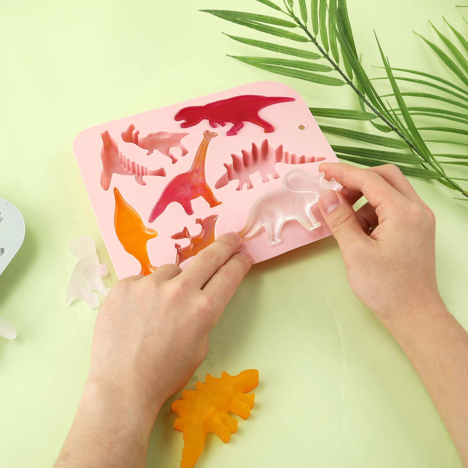 2-Pack Dinosaur Silicone Molds for Baking - 8-Cavity 3D T-Rex & Stegosaurus Cake, Chocolate, Candy, Gummy, Jello, Soap, Wax Crayon DIY Molds - Perfect for Kids Birthday Parties, Halloween Treats & Craft Projects