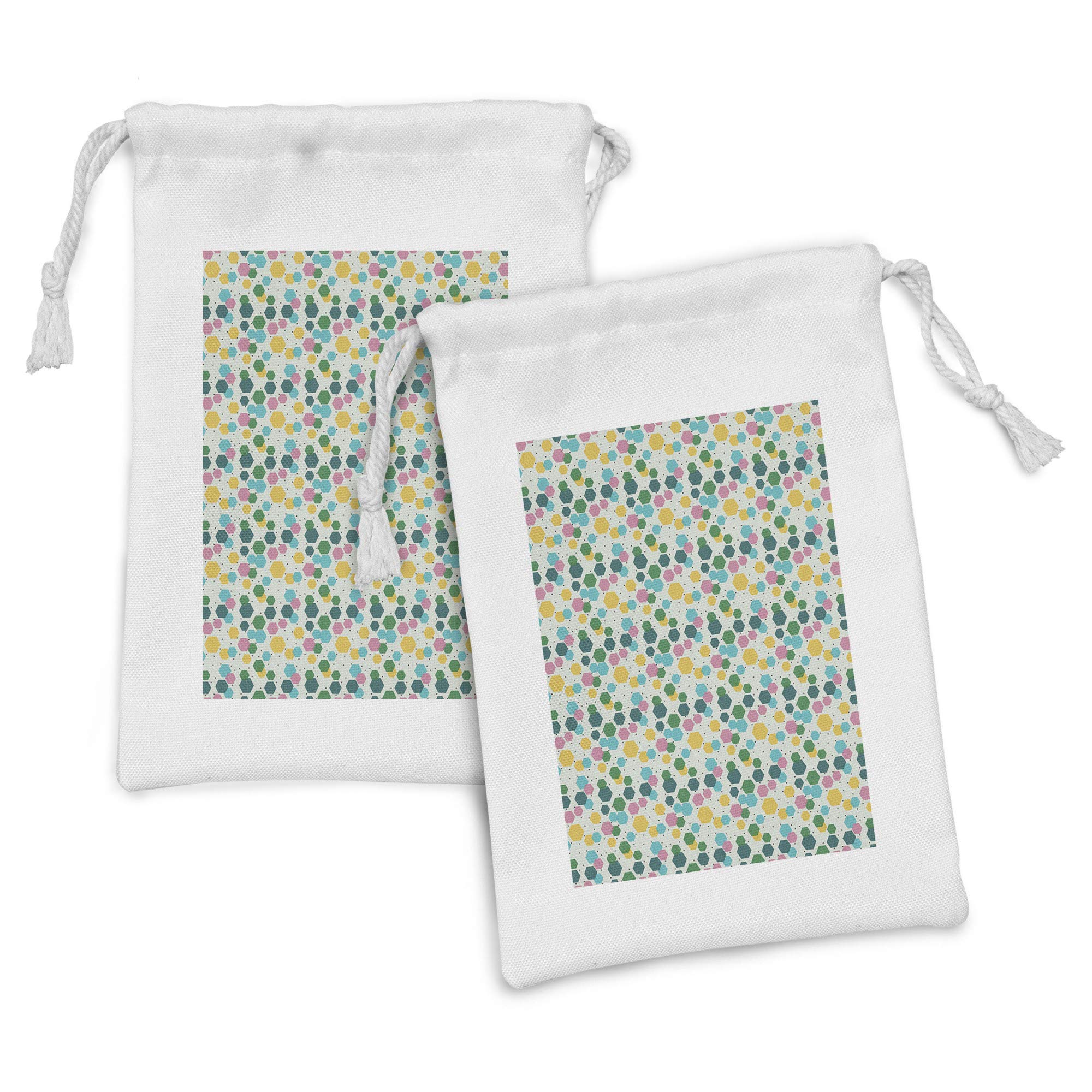Ambesonne Geometric Fabric Pouch Set of 2 - Abstract Hexagon & Triangle Pattern Drawstring Bags (9