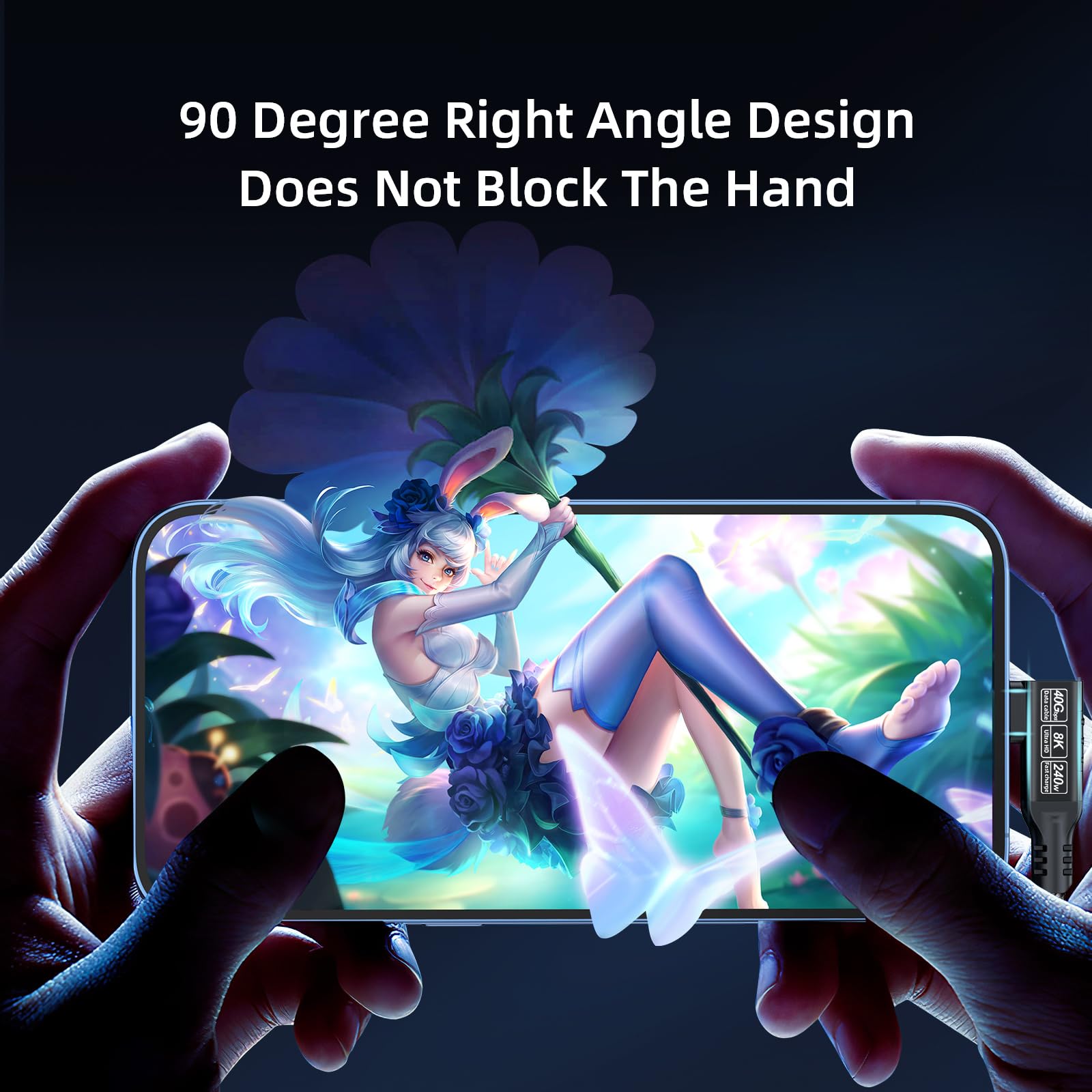 90 Degree Right Angle USB C Cable 3.3ft 2-Pack - 240W PD Fast Charging, 40Gbps Data Transfer, 8K/4K Video - Compatible with Thunderbolt 4/3, MacBook, iPhone 15, iPad, Samsung Galaxy & Type C Devices - Perfect for Tight Spaces & Travel Charging